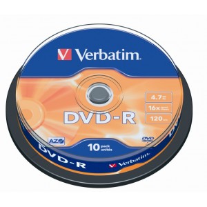 DVD-R VERBATIM    írható 4,7GB16x hengerben 10db DVDV-16B10